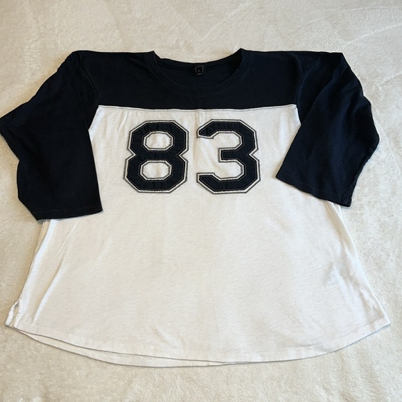 J Crew Football Navy White 83 three quarter sleeve top size  XL - Picture 5 of 14
